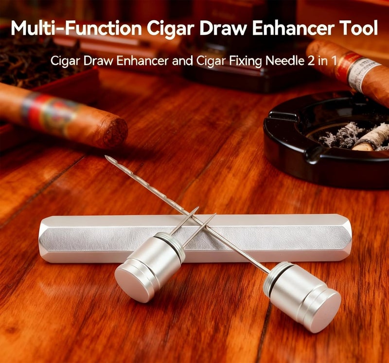 CaLeQi Cigar Draw Enhancer Tool and Cigar Fixing Needle 2 in 1 Cigar Draw Enhancer for all Cigars is a Practical and Essential Cigar Accessories for Cigar Lovers - Image 2